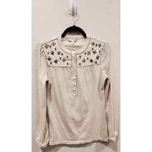 Banana Republic Cream Button Down Shirt with Brown Embroidery